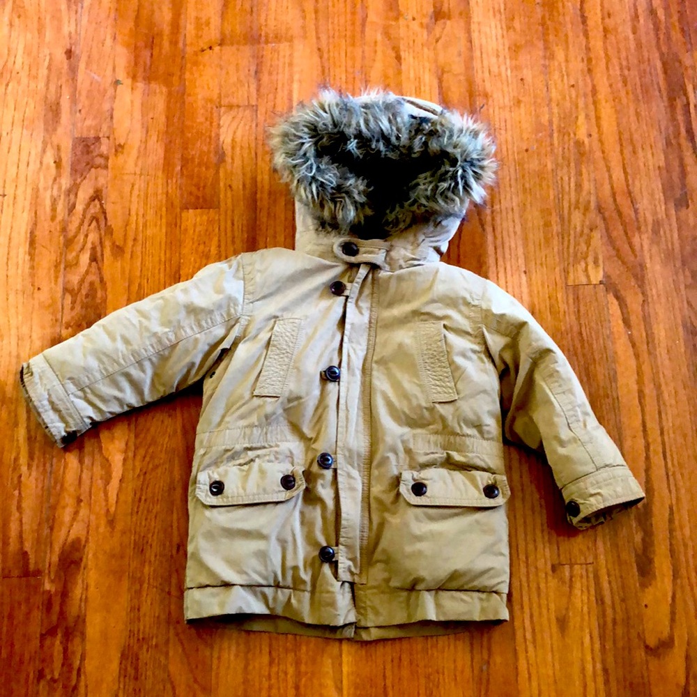 Baby Gap Brown Fleeced Lined Winter Coat with Faux fur Hood
